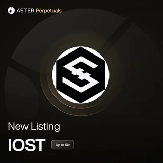 Aster Perpetuals card with the IOST logo and the words New Listing IOST, Up to 10x