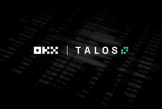 OKX and Talos logos over a trading screen illustration