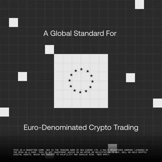 Grey grid with the circle of EU stars and the words A Global Standard For Euro-Denominated Crypto Trading