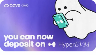 Aave ghost with a phone announcing HyperEVM deposits
