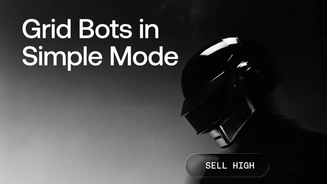 OKX graphic reading Grid Bots in Simple Mode, buy low, sell high