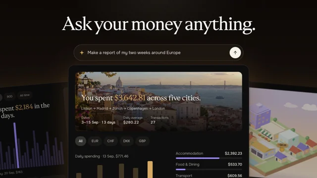 ether.fi promotional artwork showing an example AI trip spending report