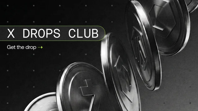 Silver coins including a Zcash coin cascading across a dark background with the words X Drops Club and 200 ZEC