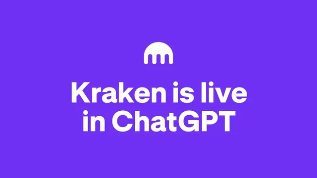 Kraken logo and the words Kraken is live in ChatGPT on a purple background