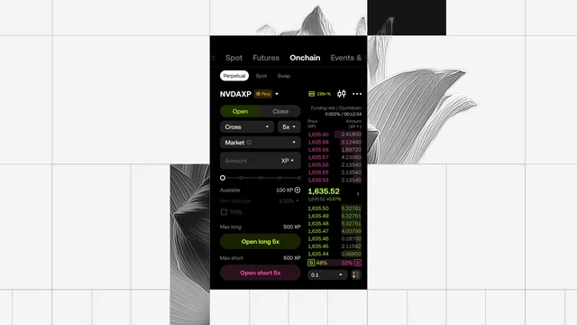 OKX Onchain perpetual order screen with an XP practice balance