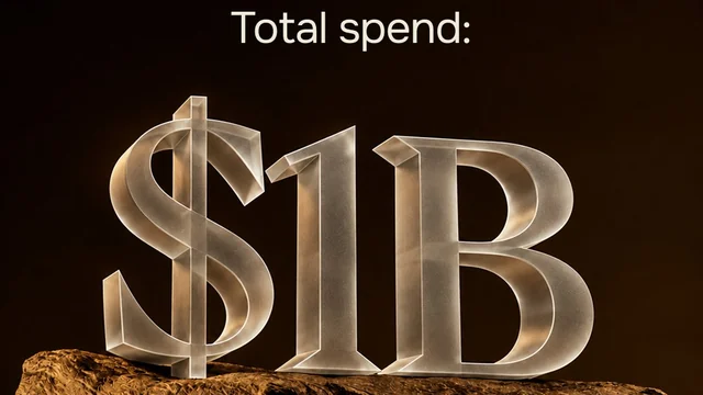 ether.fi graphic reading Total spend: $1B in large glass numerals on a rock
