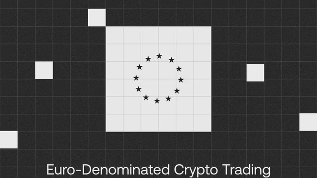 Grey grid with the circle of EU stars and the words A Global Standard For Euro-Denominated Crypto Trading