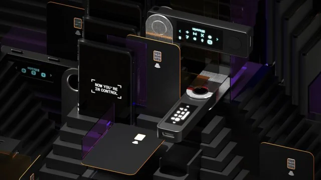 Ledger devices on dark podiums