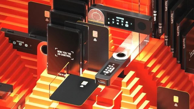 Ledger devices on orange blocks