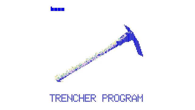 Base pixel-art graphic of a blue pickaxe made of candlestick bars above the words TRENCHER PROGRAM, with the Base logo top left