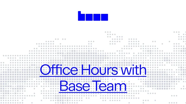 Base logo above the words Office Hours with Base Team in blue, over a light grey pixel map on a white background