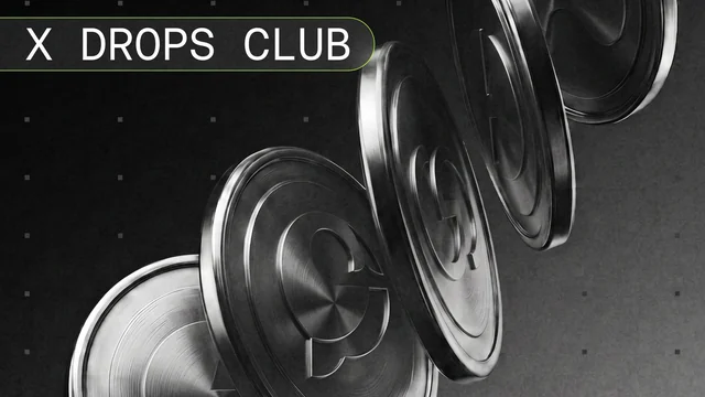 Silver coins marked with the Cetus logo cascading across a dark grey background with the words X Drops Club