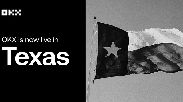 OKX Texas launch artwork alongside the Texas flag