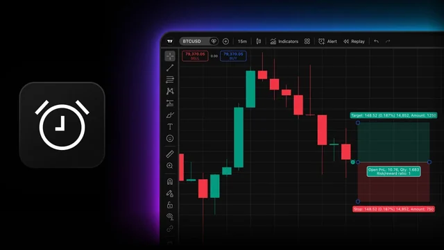 TradingView official artwork for TradingView adds a single alert for a drawn entry, stop and target