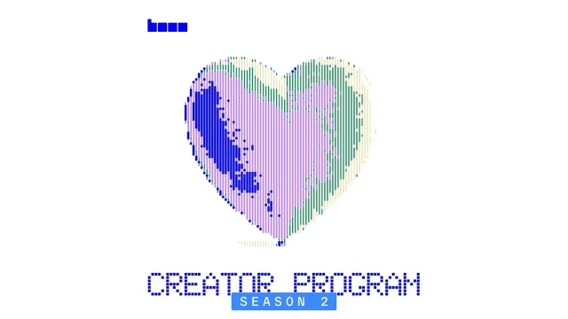 Pixel-art heart in purple, blue and green above the words CREATOR PROGRAM and a SEASON 2 badge, with the Base logo top left on a white background