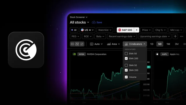 TradingView official artwork for TradingView adds shared moving-average overlays to Screener mini charts