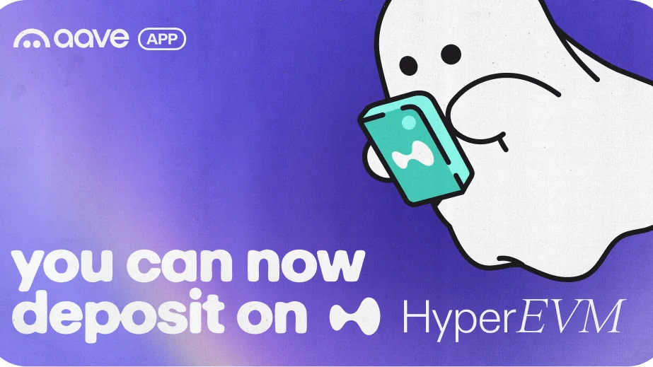 Aave ghost with a phone announcing HyperEVM deposits