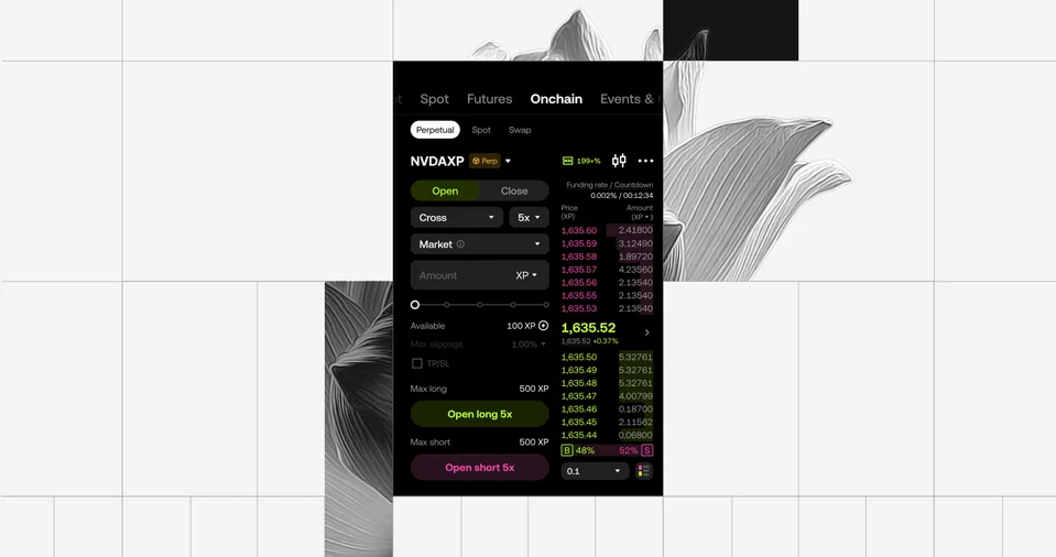 OKX Onchain perpetual order screen with an XP practice balance