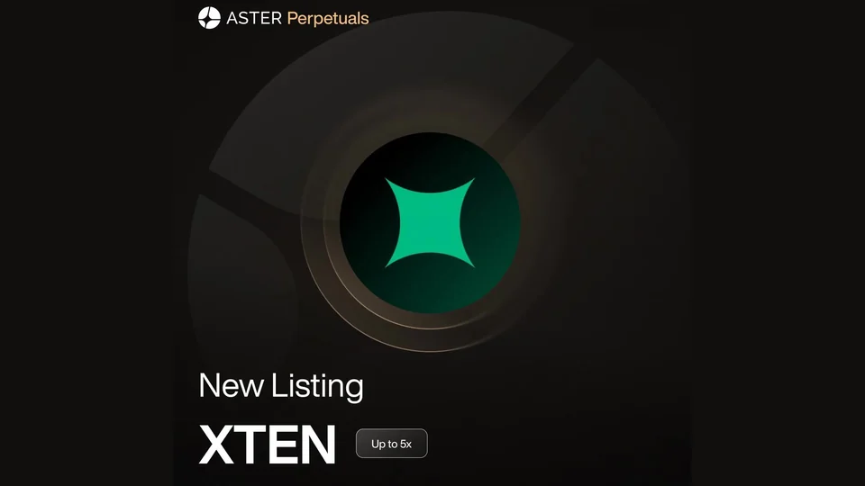 Aster Perpetuals card with the XTEN logo and the words New Listing XTEN, Up to 5x