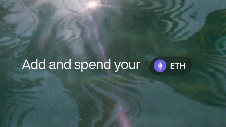 Plasma One launch video caption 'Add and spend your ETH' with an ETH badge over sunlit water
