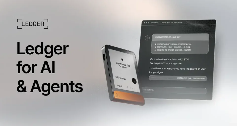Ledger agent toolkit illustration with a hardware signer and a proposed transaction