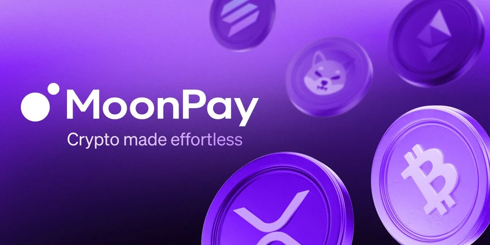 MoonPay branding with cryptocurrency symbols