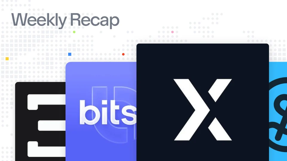 Base Weekly Recap cover with the headline 'Weekly Recap' above a row of app logo cards, including Bitso and a large white X mark