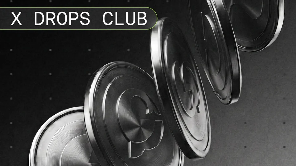Silver coins marked with the Cetus logo cascading across a dark grey background with the words X Drops Club