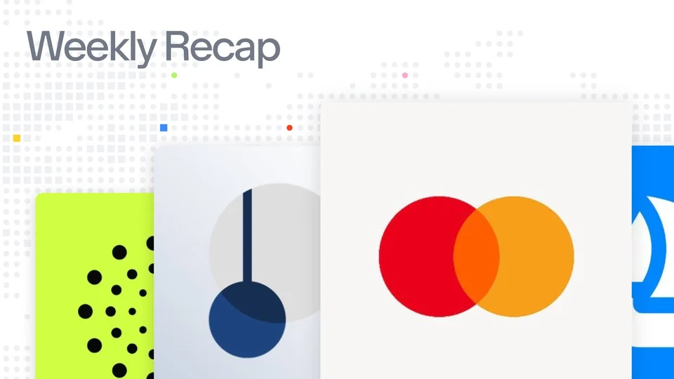 Base Weekly Recap cover with the headline 'Weekly Recap' above a row of app cards, including a clock-style logo and the Mastercard circles
