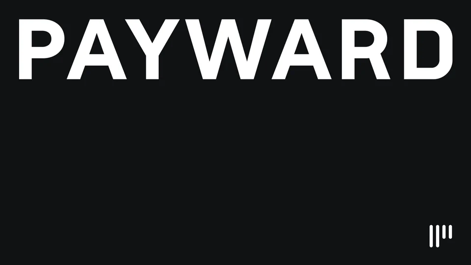 White PAYWARD wordmark on a black background, the artwork on Payward's Kazakhstan press release