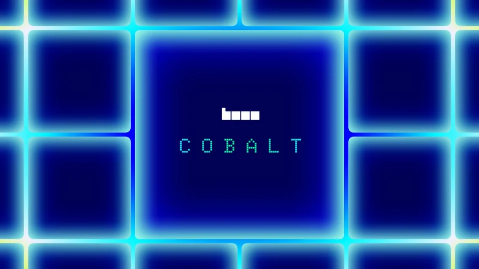 Base Cobalt upgrade artwork: glowing blue grid tiles around the Base logo and the word COBALT