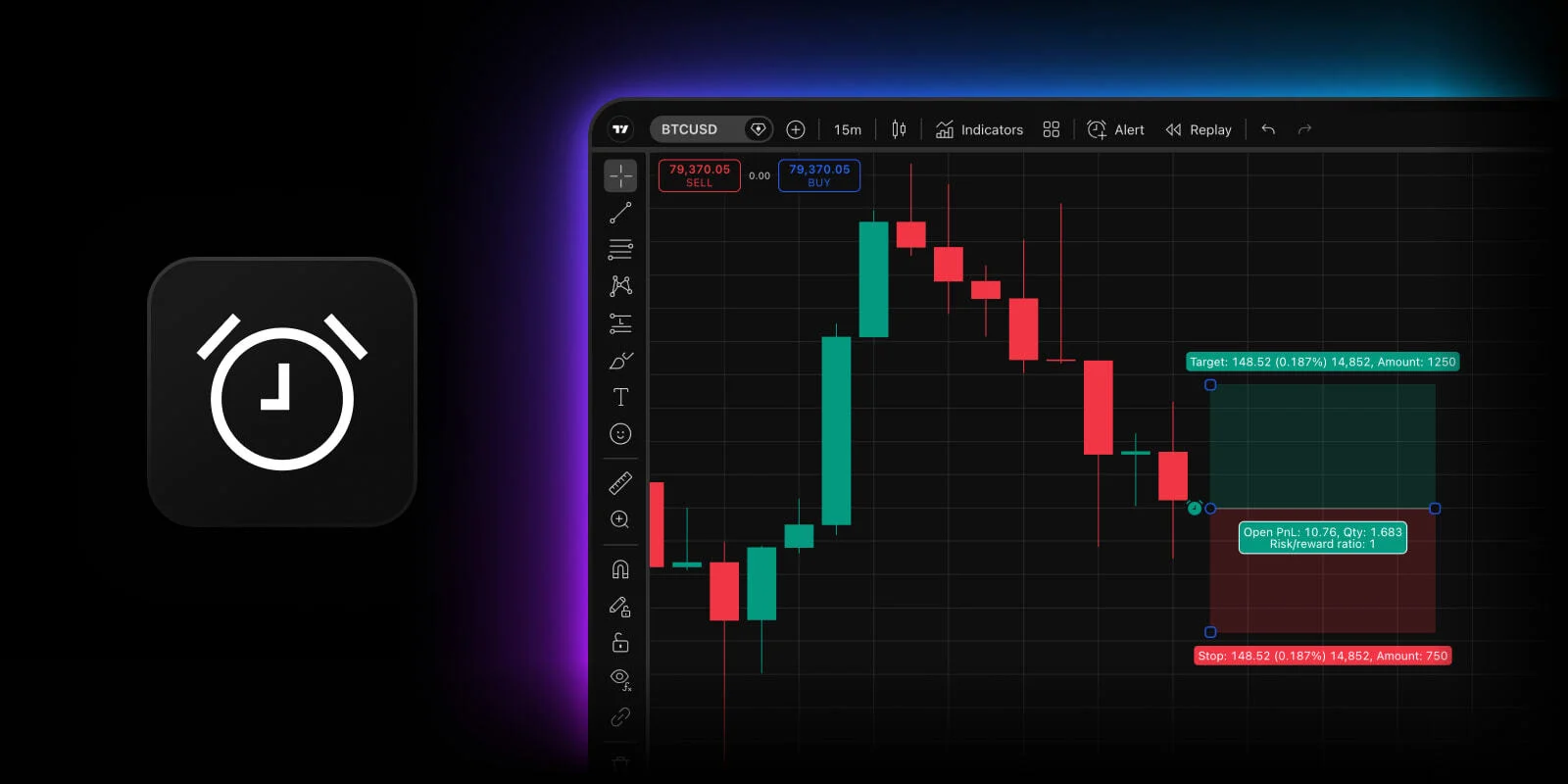 TradingView official artwork for TradingView adds a single alert for a drawn entry, stop and target