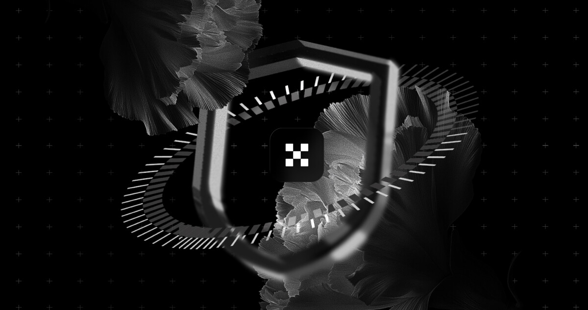 OKX logo inside a shield