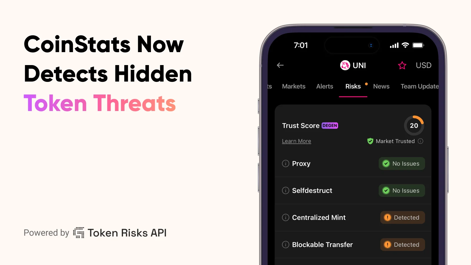 CoinStats official artwork for CoinStats adds Glider contract-risk analysis to token pages