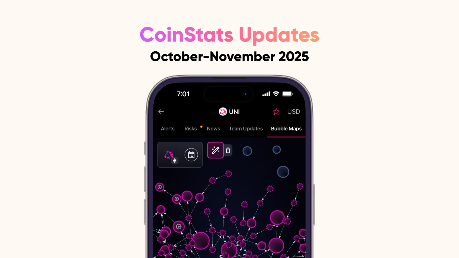 CoinStats official artwork for CoinStats combines token-distribution maps with portfolio-value alerts