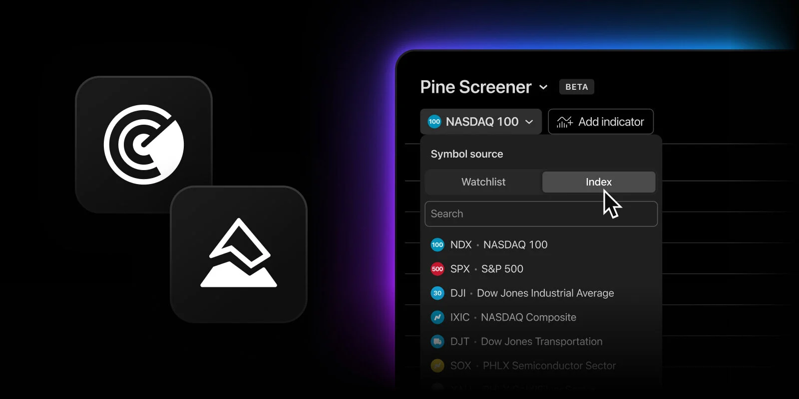TradingView official artwork for TradingView’s Pine Screener adds index constituents and a broader script picker