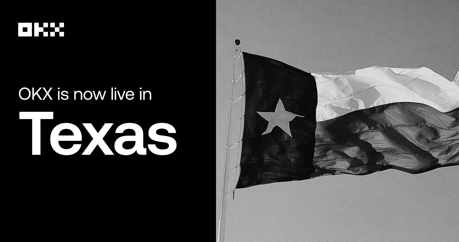 OKX Texas launch artwork alongside the Texas flag